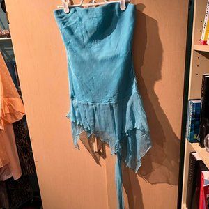 Blue Shoulderless Tube Top Size small Bebe Silk Top Never Worn